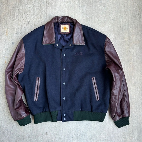 Vintage 90s Hard Rock Cafe London Wool Leather Varsity Jacket Love All Serve - Picture 3 of 12